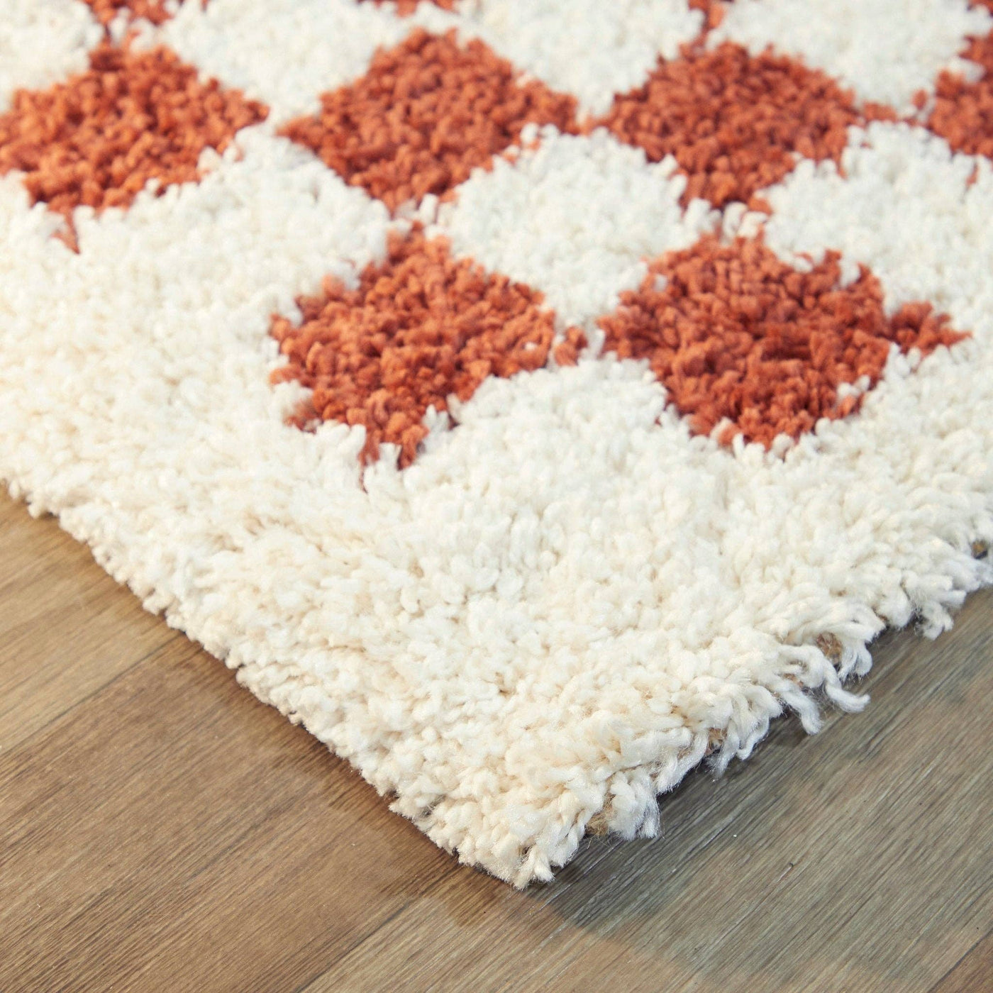 Alfombra de pelo alto suave y cómoda con diseño de cuadros CHECKERS
