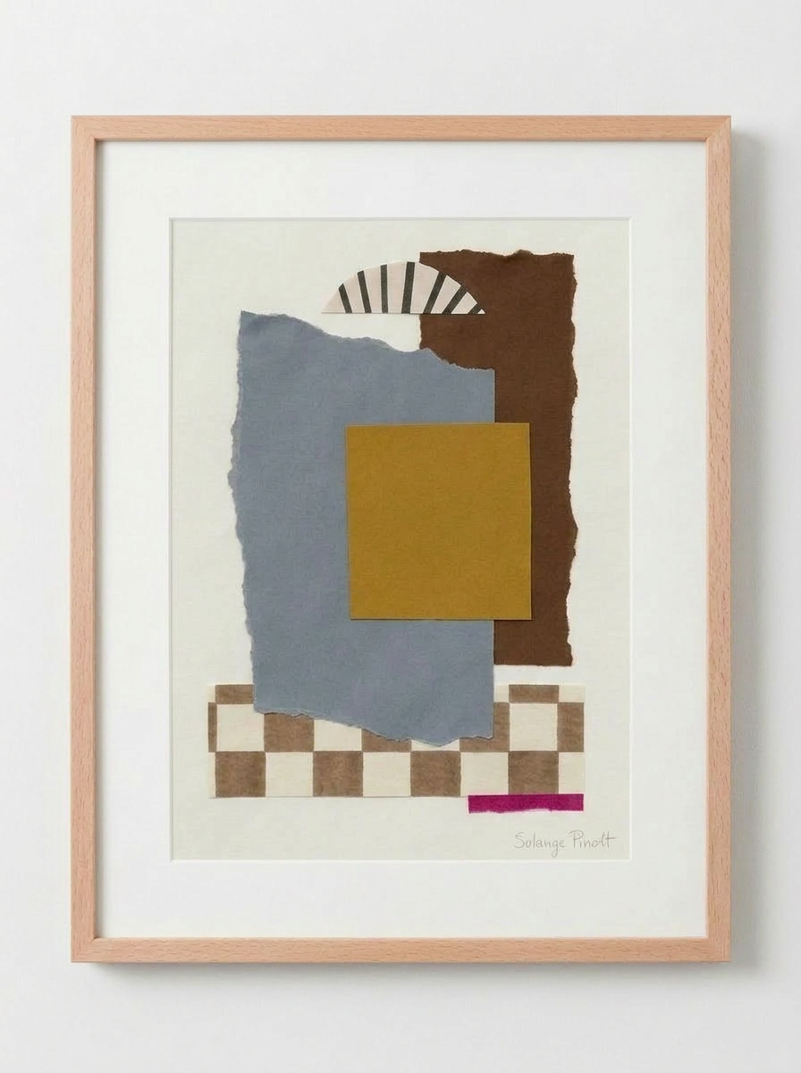 Le damier — Solange Pinault — Technique mixte et collage sur papier, 100×80 cm