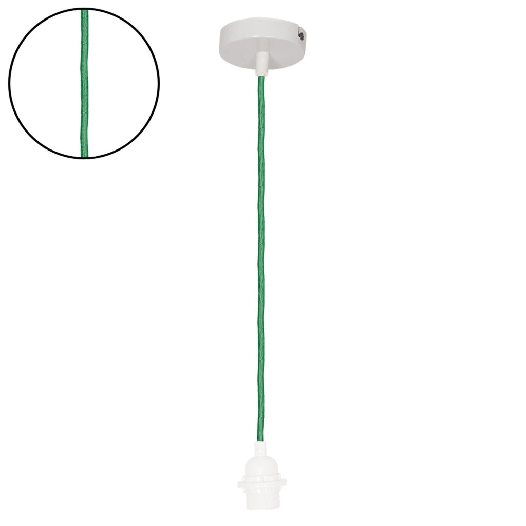 Suspensión Casquillo Blanco Cable Trenzado Verde