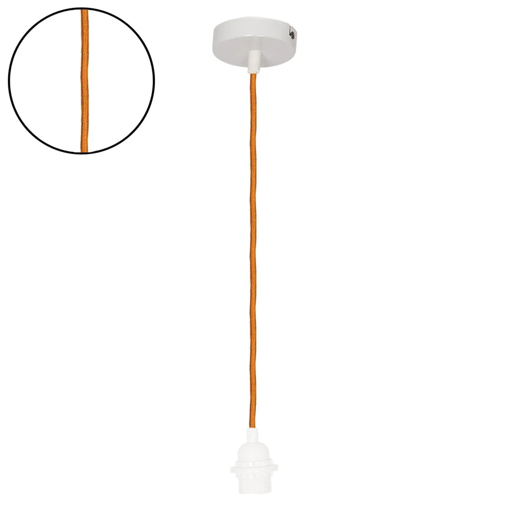 Suspensión Casquillo Blanco Cable Trenzado Naranja