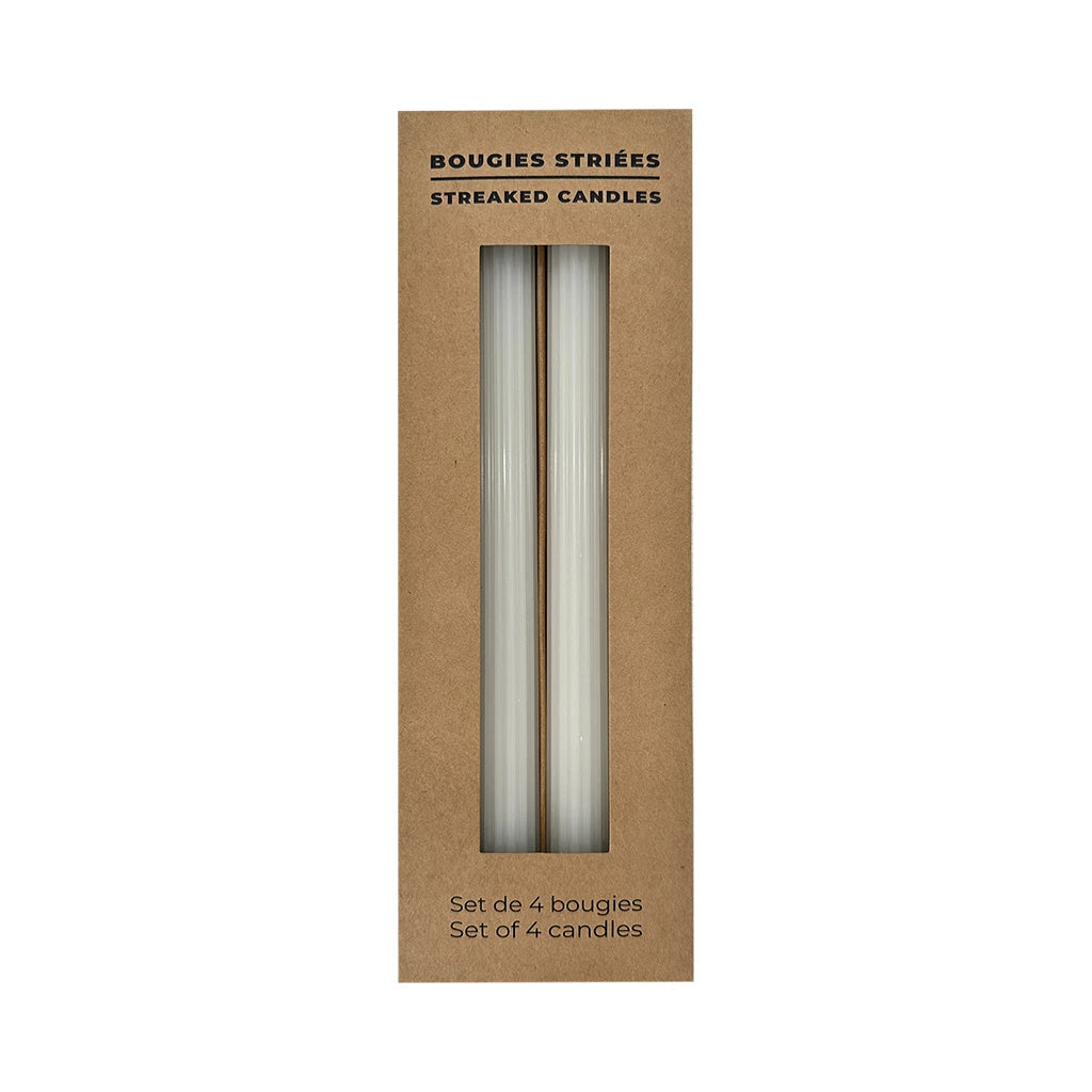Set de 4 Velas Largas Estriadas Blancas