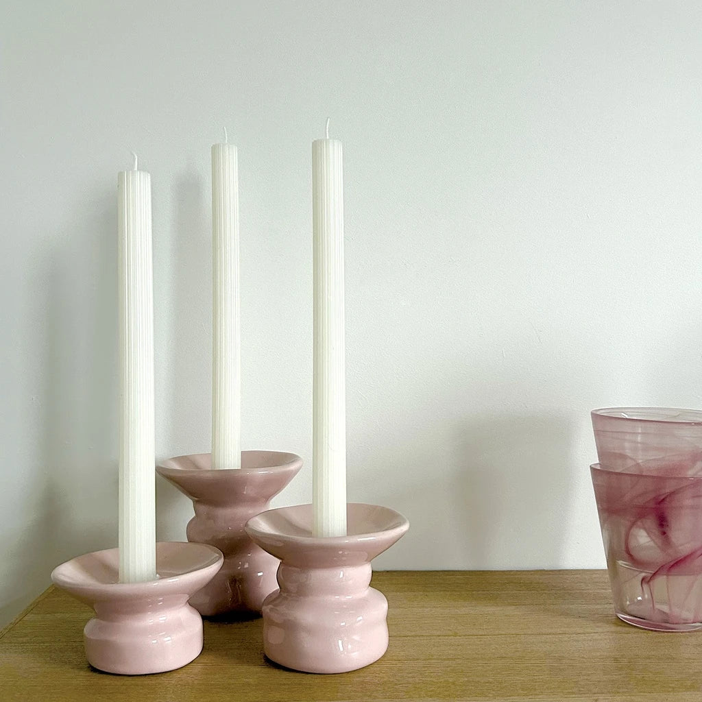 Set de 4 Velas Largas Estriadas Blancas