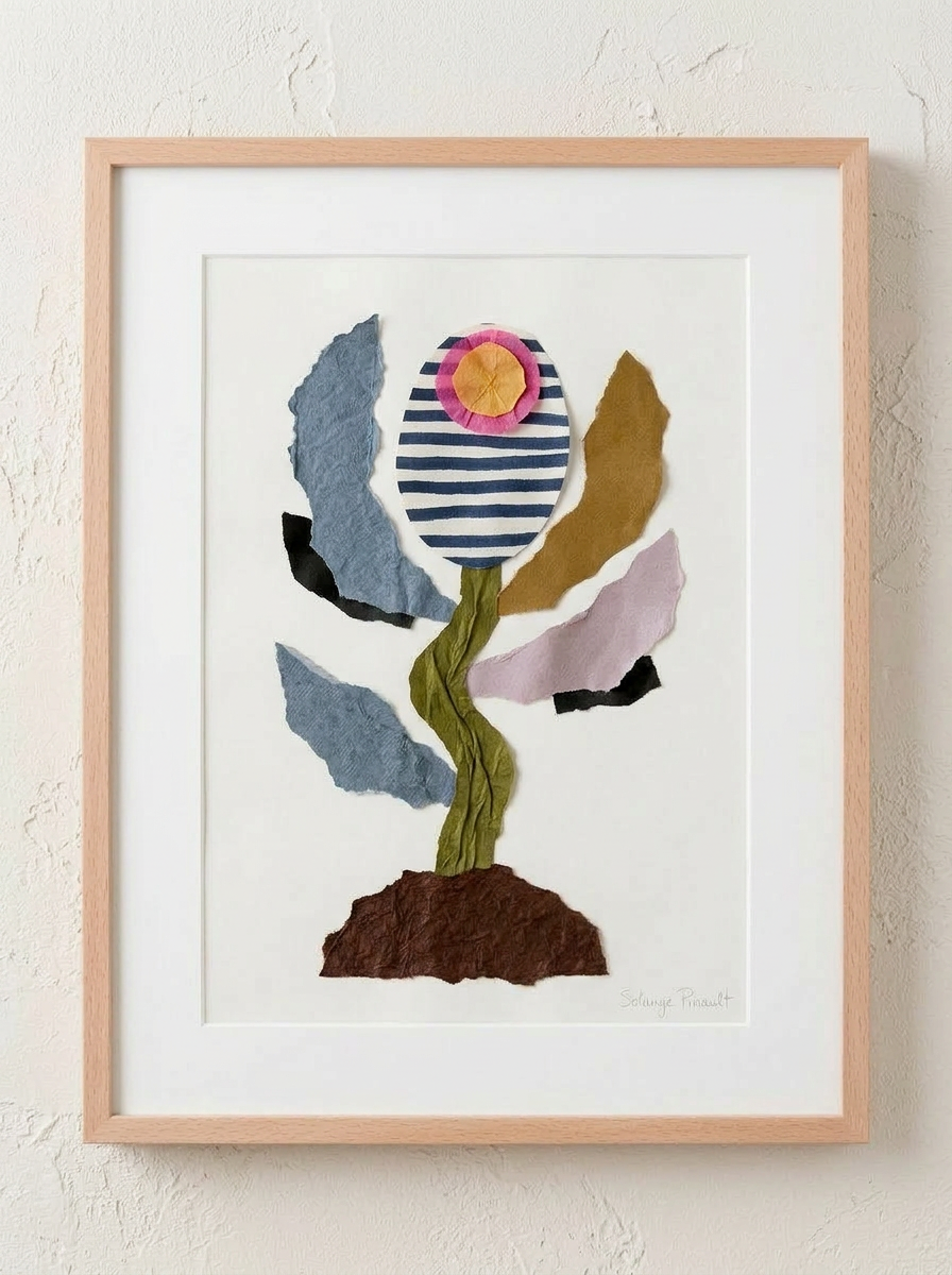 Pousser — Solange Pinault — Technique mixte et collage sur papier, 100×80 cm