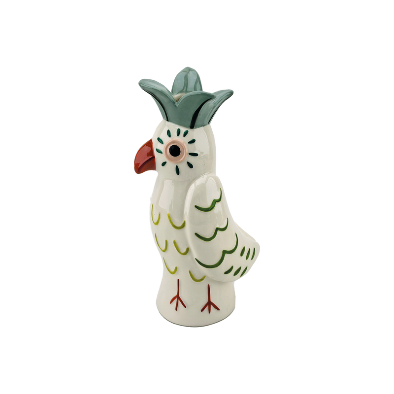 Portavelas naíf pájaro verde L11,5 P8 H21,5 cm