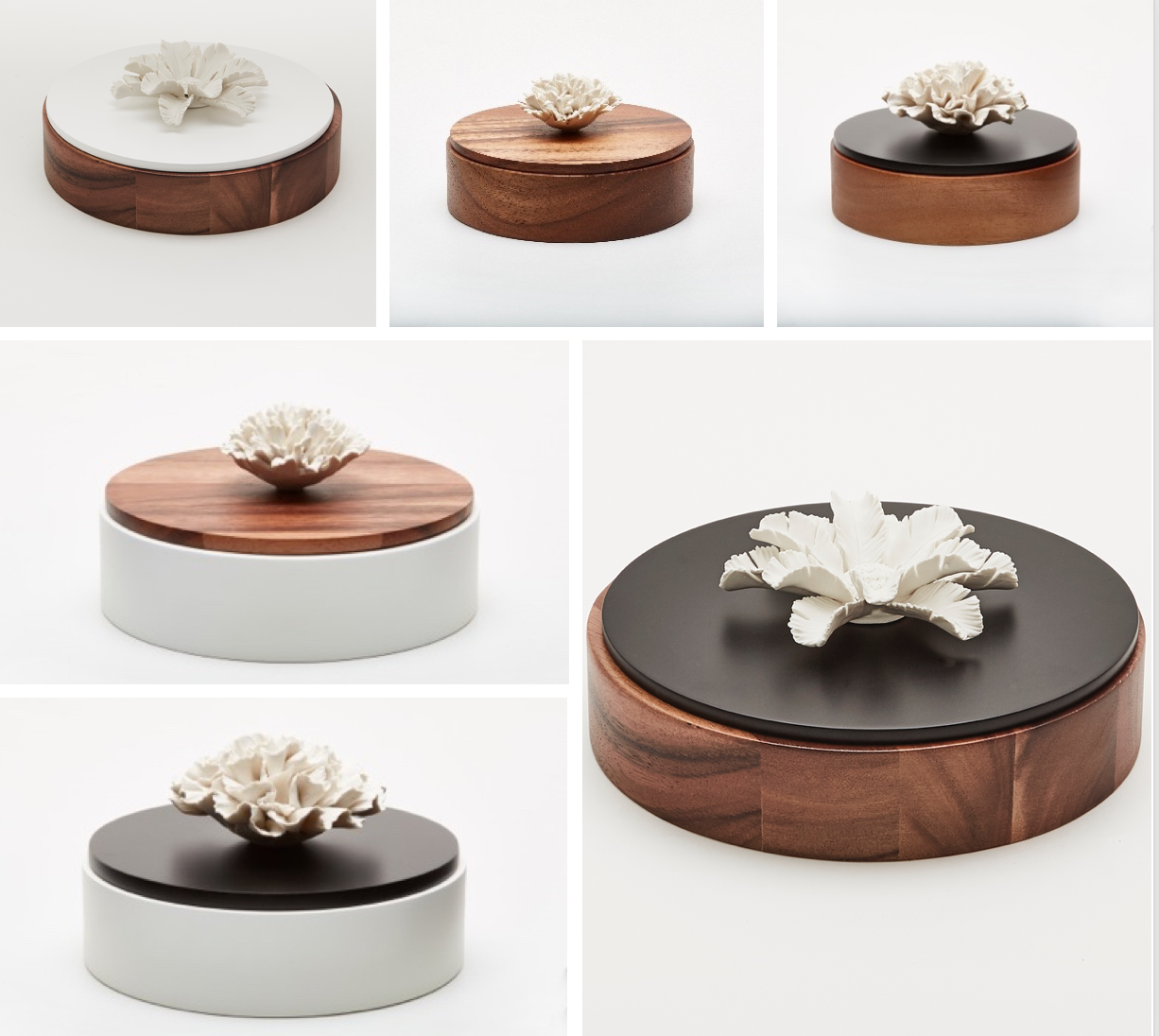 Caja decorativa de madera de acacia y flor de porcelana de 15 cm