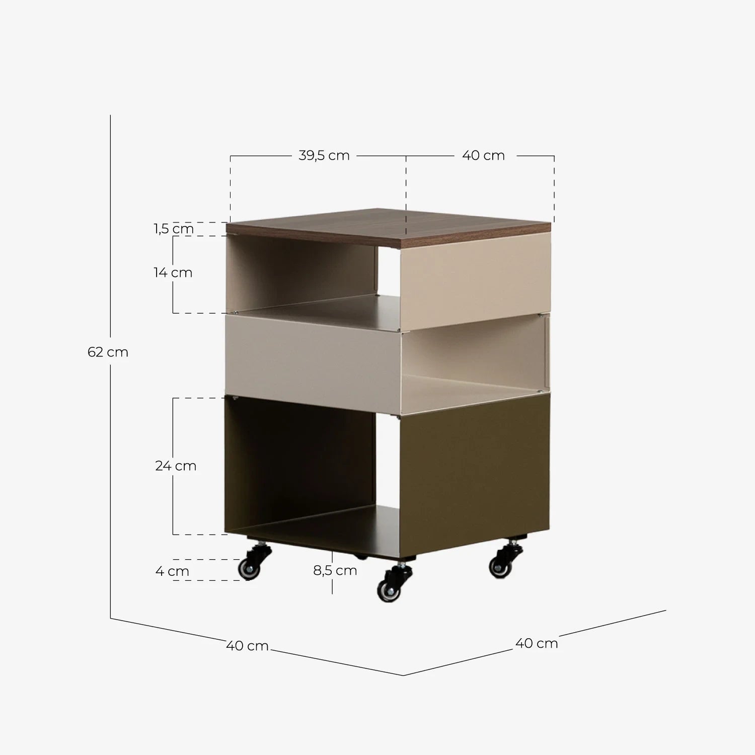 Mesa Auxiliar con Ruedas y Almacenaje de Metal 40x40 (Azul Oceanic)