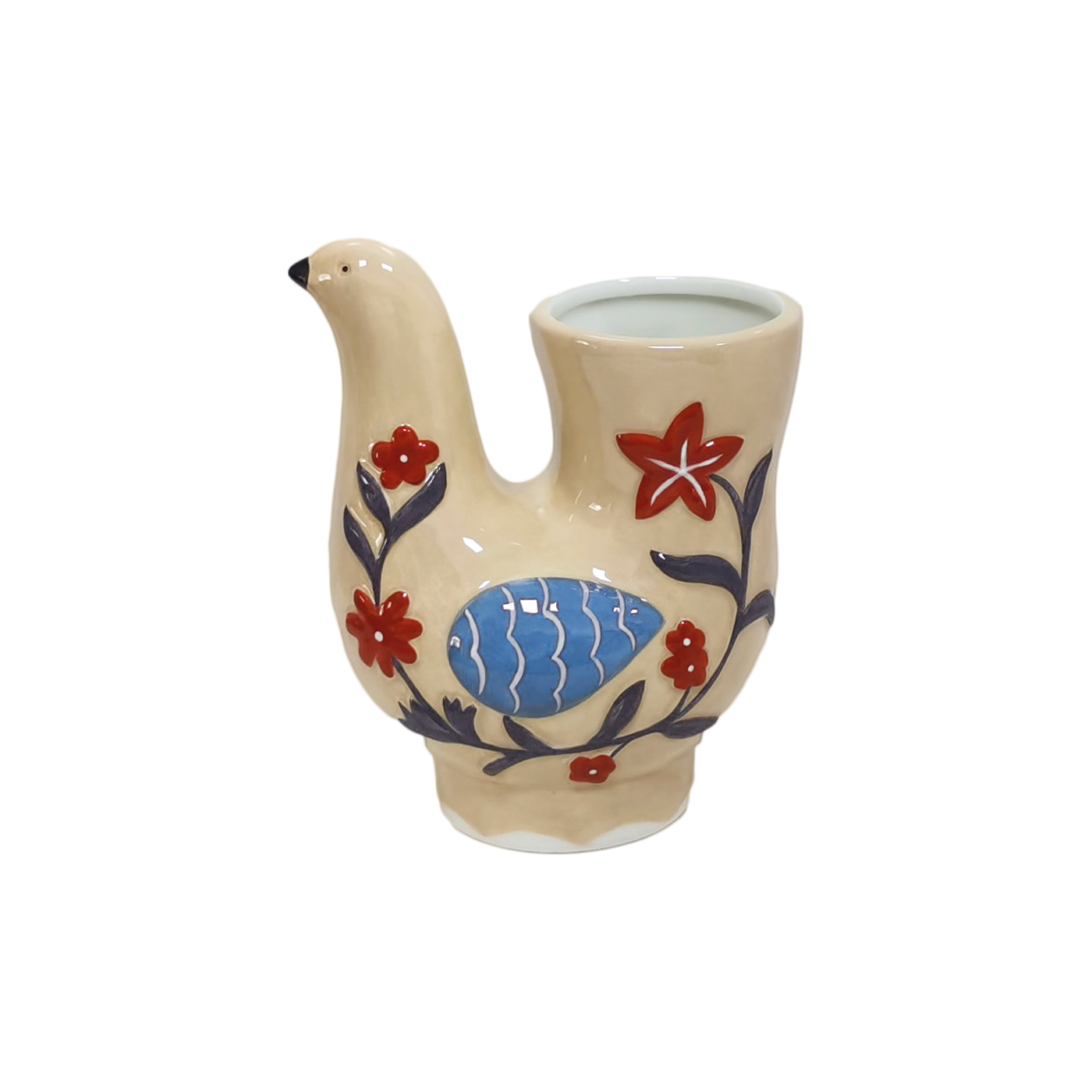 Jarrón pájaro beige L13,5 P9,2 H16cm