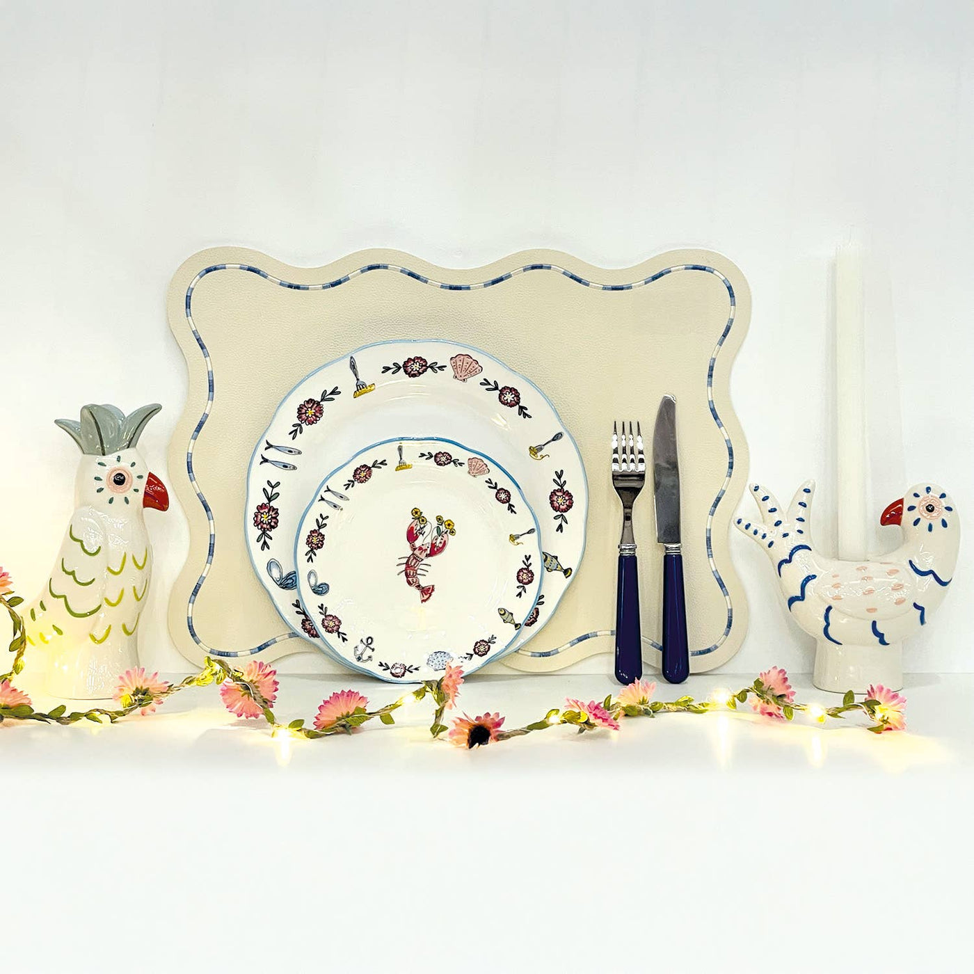 Candelero naíf pájaro azul L17 P8 H15,8cm